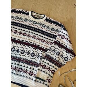 Cotton Traders Vintage Fair Isle Snowflake Knit Sweater Mens XL Cream Multi 41